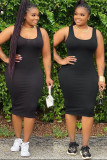 Black Casual O Neck Print Solid Plus Size