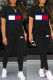 Black Fashion Casual Print Basic O Neck Short Sleeve Two Pieces