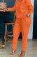 Tangerine Red Casual Solid Patchwork O Neck Long Sleeve Two Pieces