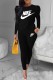 Black Fashion Casual Print Basic O Neck Long Sleeve Two Pieces