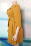 Green Casual Embroidery Patchwork O Neck Cake Skirt Dresses