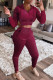 Burgundy Casual Solid Patchwork Zipper Collar Long Sleeve Two Pieces