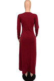 Red Fashion Casual Solid Patchwork V Neck One Step Skirt Dresses