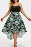 Purple Casual Print Patchwork Spaghetti Strap Irregular Dress Dresses