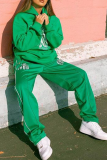 Green Casual Print Hooded Collar Long Sleeve Two Pieces