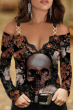 Multicolor Fashion Casual Print Patchwork V Neck Tops
