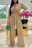 Multicolor Casual Print Bandage Patchwork Turndown Collar Long Sleeve Two Pieces
