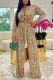 Multicolor Casual Print Bandage Patchwork Turndown Collar Long Sleeve Two Pieces