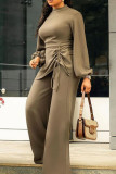 Army Green Fashion Casual Solid Split Joint O Neck Jumpsuits
