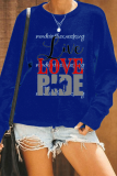 Navy Blue Fashion Casual Letter Print Basic O Neck Tops