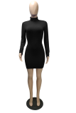 Black Sexy Solid Backless Half A Turtleneck Pencil Skirt Dresses