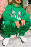 Green Casual Print Hooded Collar Long Sleeve Two Pieces