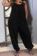 Black Fashion Casual Spaghetti Strap Sleeveless Spaghetti Strap Loose Patchwork Jumpsuits