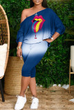 Red Fashion Casual Print Patchwork Oblique Collar Long Sleeve Two Pieces