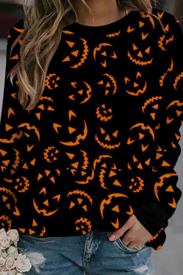 Black Yellow Fashion Casual Print Patchwork O Neck Tops