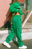 Green Casual Print Hooded Collar Long Sleeve Two Pieces