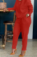 Red Casual Solid Patchwork O Neck Long Sleeve Two Pieces