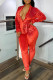 Red Fashion Casual Bronzing Patchwork V Neck Long Sleeve Two Pieces