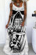 White Casual Party Print Split Joint Spaghetti Strap Straight Dresses