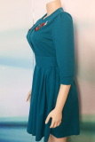 Green Casual Embroidery Patchwork O Neck Cake Skirt Dresses