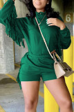 Rose Red Casual Solid Tassel Patchwork Zipper Collar Long Sleeve Two Pieces