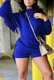 Rose Red Casual Solid Tassel Patchwork Zipper Collar Long Sleeve Two Pieces