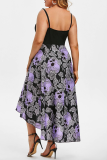 Purple Casual Print Patchwork Spaghetti Strap Irregular Dress Dresses