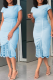 Light Blue Sexy Solid Lace O Neck Irregular Dress Dresses