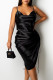 Black Fashion Sexy Solid Draw String Spaghetti Strap A Line Dresses