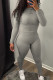 Grey Simplicity Solid Patchwork O Neck Long Sleeve Two Pieces