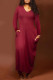 Burgundy Fashion Casual Solid Patchwork V Neck One Step Skirt Dresses