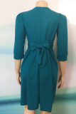 Green Casual Embroidery Patchwork O Neck Cake Skirt Dresses