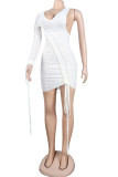 White Fashion Sexy Solid Split Joint V Neck One Step Skirt Dresses