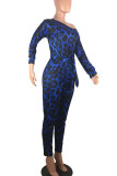 Lemon Yellow Sexy Print Leopard Patchwork Off the Shoulder Skinny Jumpsuits(Contain The Belt)