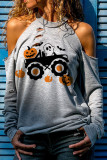 Grey Fashion Casual Print Patchwork O Neck Tops