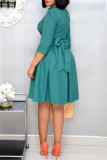 Green Casual Embroidery Patchwork O Neck Cake Skirt Dresses