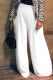 White Elegant Solid Patchwork Fold Straight High Waist Wide Leg Solid Color Bottoms