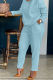 Light Blue Casual Solid Patchwork O Neck Long Sleeve Two Pieces