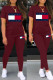 Burgundy Fashion Casual Print Basic O Neck Short Sleeve Two Pieces