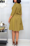 Green Casual Embroidery Patchwork O Neck Cake Skirt Dresses