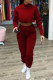 Red Casual Solid Patchwork Half A Turtleneck Long Sleeve Two Pieces