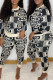 Black Fashion Casual Print Basic O Neck Long Sleeve Two Pieces