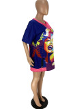 Red Fashion Casual Print Basic O Neck T-shirt Dress