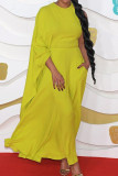 Yellow Elegant Solid Patchwork Asymmetrical O Neck Straight Dresses