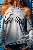Grey Fashion Casual Print Patchwork O Neck Tops