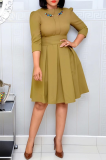 Green Casual Embroidery Patchwork O Neck Cake Skirt Dresses