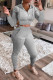 Grey Casual Solid Patchwork Zipper Collar Long Sleeve Two Pieces