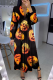 Black Red Casual Print Patchwork V Neck Cake Skirt Dresses