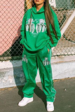 Green Casual Print Hooded Collar Long Sleeve Two Pieces