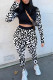 Black Fashion Sexy Print Patchwork O Neck Long Sleeve Two Pieces